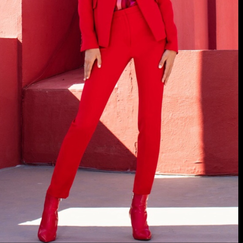 Milly Stretch Crepe Cigarette Pants, Ruby Red